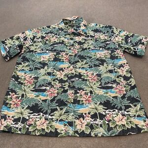 Cooke Street Hawaiian Shirt Mens 2XL Black Floral Aloha Button Up Cotton Beach